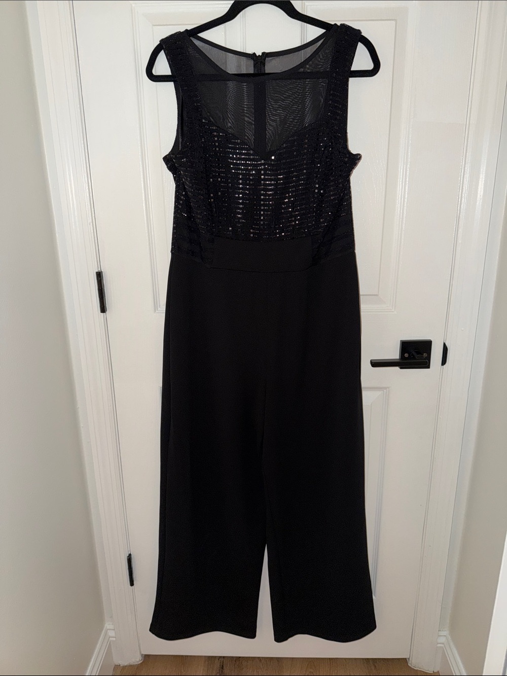 Black Sequin Bodice Wide-Leg Jumpsuit